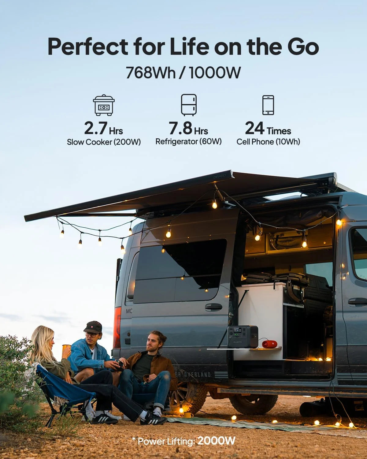 Portable Power Station AC70 with 100W Solar Panel Included, 768Wh Solar Generator with 2 1000W AC Outlets, 0-80% in 45 Min, Lifepo4 Power for Camping