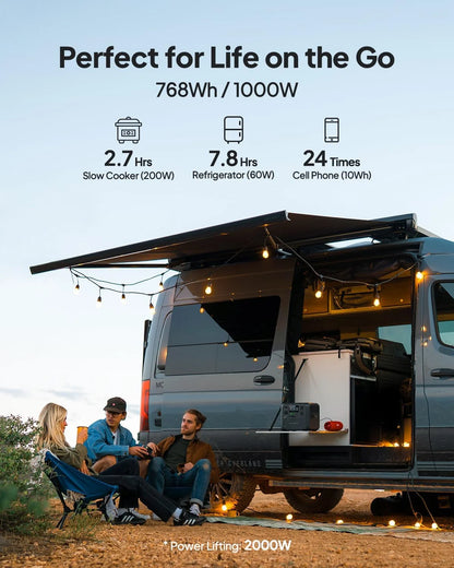 Portable Power Station AC70 with 100W Solar Panel Included, 768Wh Solar Generator with 2 1000W AC Outlets, 0-80% in 45 Min, Lifepo4 Power for Camping