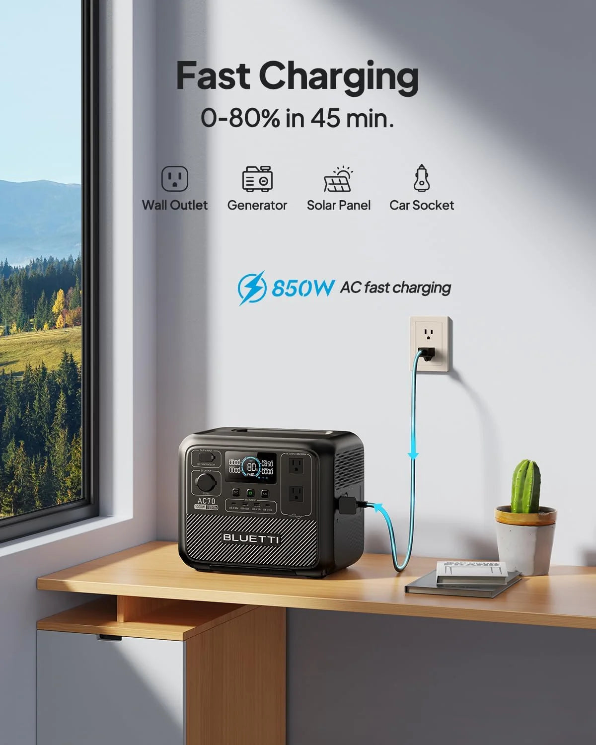 Portable Power Station AC70 with 100W Solar Panel Included, 768Wh Solar Generator with 2 1000W AC Outlets, 0-80% in 45 Min, Lifepo4 Power for Camping